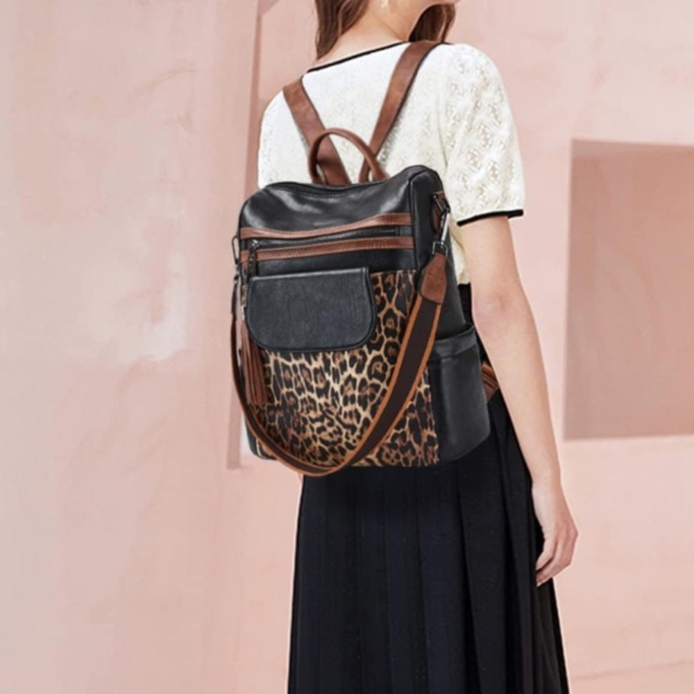 Black Leather Backpack Purse